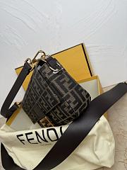 Kitlife Fendi Tobacco Brown FF Jacquard Fabric Bag Gold Buckle 27x6x15cm - 2