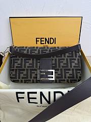 Kitlife Fendi Tobacco Brown FF Jacquard Fabric Bag Silver Buckle 27x6x15cm - 1