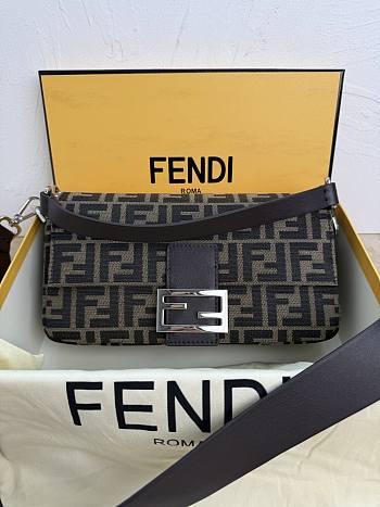 Kitlife Fendi Tobacco Brown FF Jacquard Fabric Bag Silver Buckle 27x6x15cm