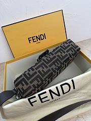 Kitlife Fendi Tobacco Brown FF Jacquard Fabric Bag Silver Buckle 27x6x15cm - 6