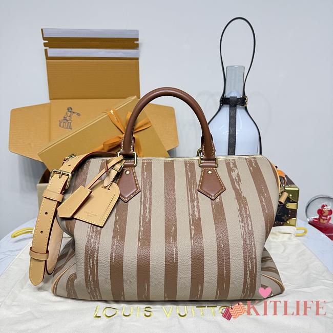 Kitlife Louis Vuitton Speedy P9 Bandoulière 40 Bag Striped Brown & Beige 40x26x23cm - 1