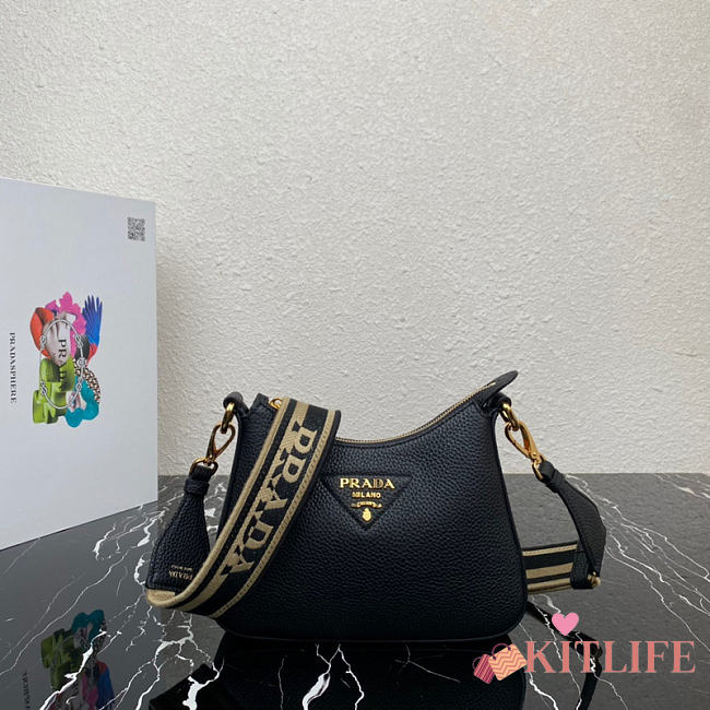 Kitlife Prada Crossbody Bag in Black Leather 1BH193 24x18x6cm - 1