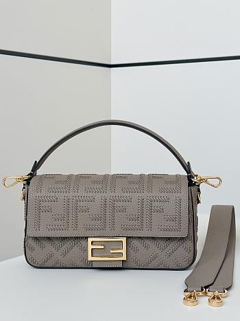 Kitlife Fendi Baguette Grey-coloured Leather Bag With FF Interlacing 27x6x15cm