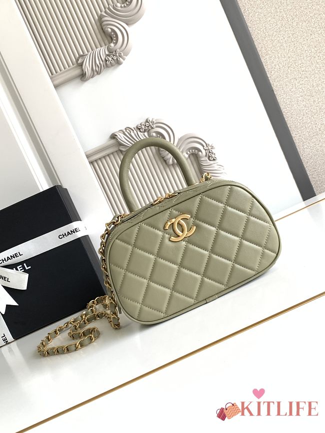 Kitlife Chanel Mini Bowling Bag Green Leather AS5572 11.5x20x8.5cm - 1