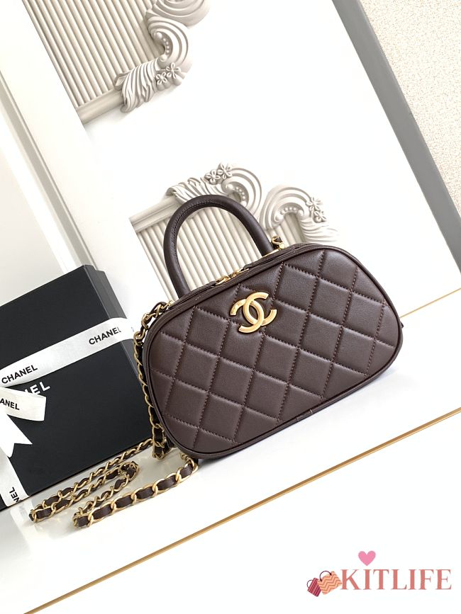 Kitlife Chanel Mini Bowling Bag Dark Brown Leather AS5572 11.5x20x8.5cm - 1