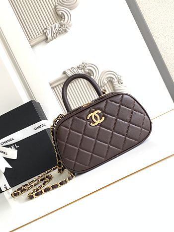 Kitlife Chanel Mini Bowling Bag Dark Brown Leather AS5572 11.5x20x8.5cm