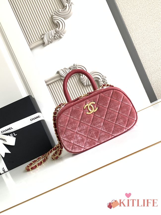 Kitlife Chanel Mini Bowling Bag Red Velvet AS5572 11.5x20x8.5cm - 1