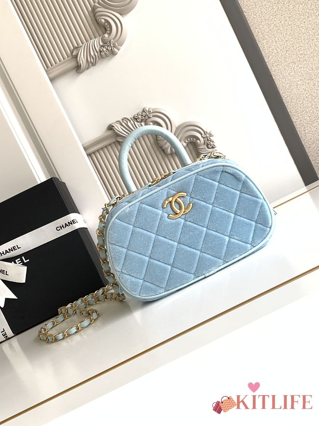Kitlife Chanel Mini Bowling Bag Blue Velvet AS5572 11.5x20x8.5cm - 1
