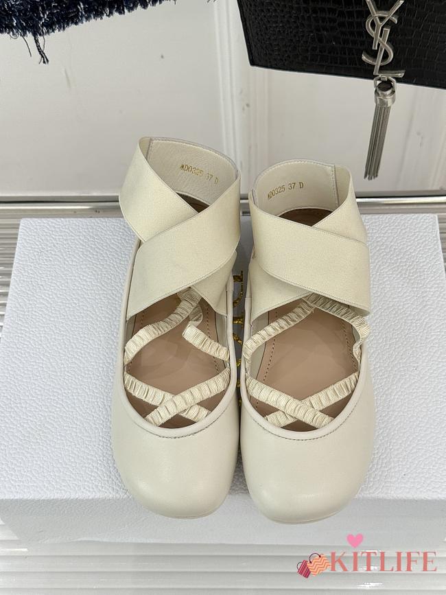 Kitlife Dior Shade White Leather Ballerinas With Elastic Bands - 1
