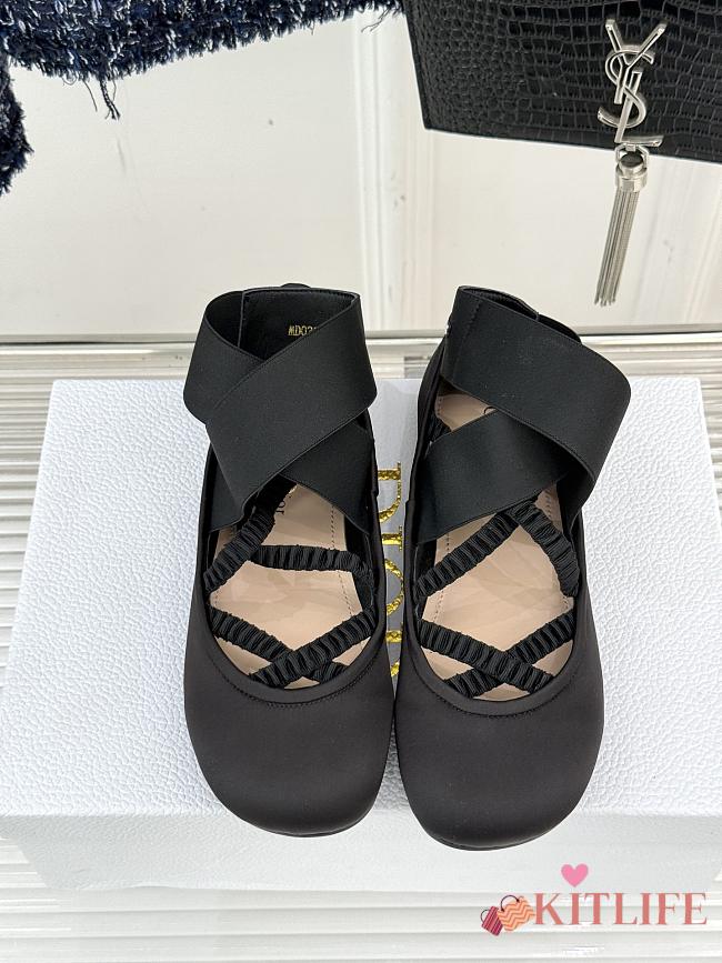 Kitlife Dior Shade Black Leather Ballerinas With Elastic Bands - 1