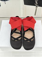 Kitlife Dior Shade Black Leather Ballerinas With Red Elastic Bands - 1