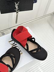 Kitlife Dior Shade Black Leather Ballerinas With Red Elastic Bands - 5