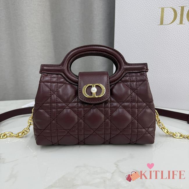 Kitlife Dior Jolie Top Handle Mini Chain Bag Burgundy 18.5x13x8.5cm - 1