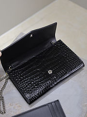 Kitlife Saint Laurent Uptown Chain Wallet in Black Shiny Crocodile-embossed Leather Silver Buckle 607788 19x12x4cm  - 4