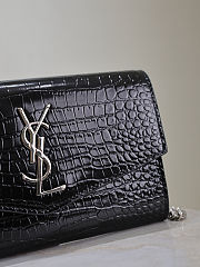 Kitlife Saint Laurent Uptown Chain Wallet in Black Shiny Crocodile-embossed Leather Silver Buckle 607788 19x12x4cm  - 3