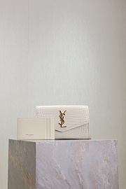 Kitlife Saint Laurent Uptown Chain Wallet in White Shiny Crocodile-embossed Leather Gold Buckle 607788 19x12x4cm - 1