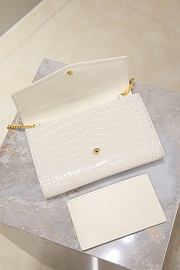 Kitlife Saint Laurent Uptown Chain Wallet in White Shiny Crocodile-embossed Leather Gold Buckle 607788 19x12x4cm - 2