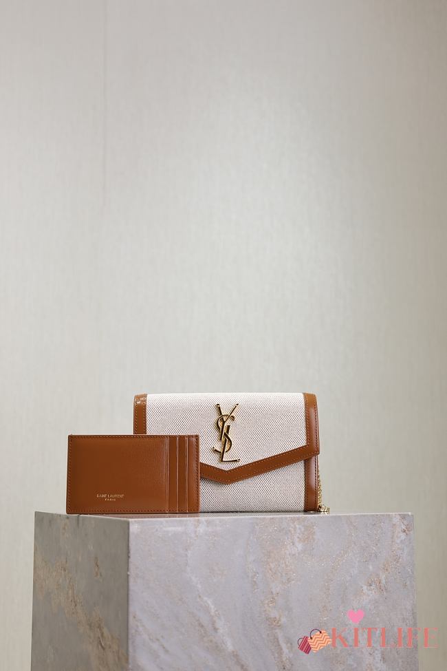 Kitlife Saint Laurent Uptown Chain Wallet in Beige Canvas & Leather 607788 19x12x4cm - 1