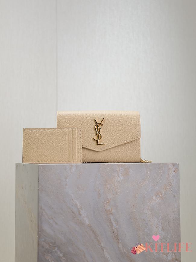 Kitlife Saint Laurent Uptown Chain Wallet in Beige Grained Leather 607788 19x12x4cm - 1