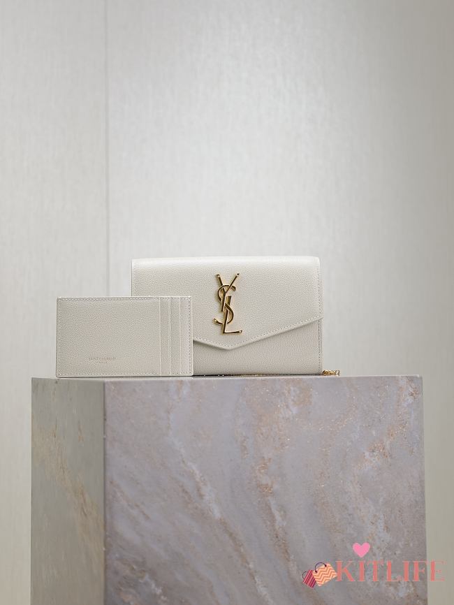 Kitlife Saint Laurent Uptown Chain Wallet in White Grained Leather 607788 19x12x4cm - 1