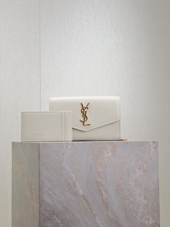 Kitlife Saint Laurent Uptown Chain Wallet in White Grained Leather 607788 19x12x4cm