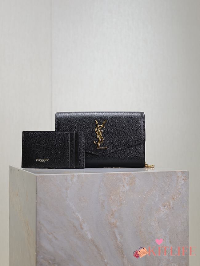 Kitlife Saint Laurent Uptown Chain Wallet in Black Grained Leather Gold Buckle 607788 19x12x4cm  - 1
