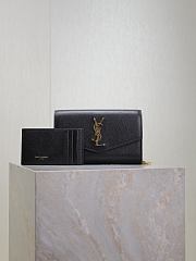Kitlife Saint Laurent Uptown Chain Wallet in Black Grained Leather Gold Buckle 607788 19x12x4cm  - 1