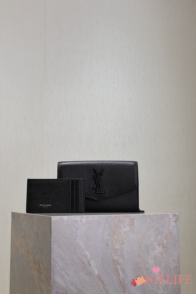 Kitlife Saint Laurent Uptown Chain Wallet in Black Grained Leather Black Buckle 607788 19x12x4cm - 1