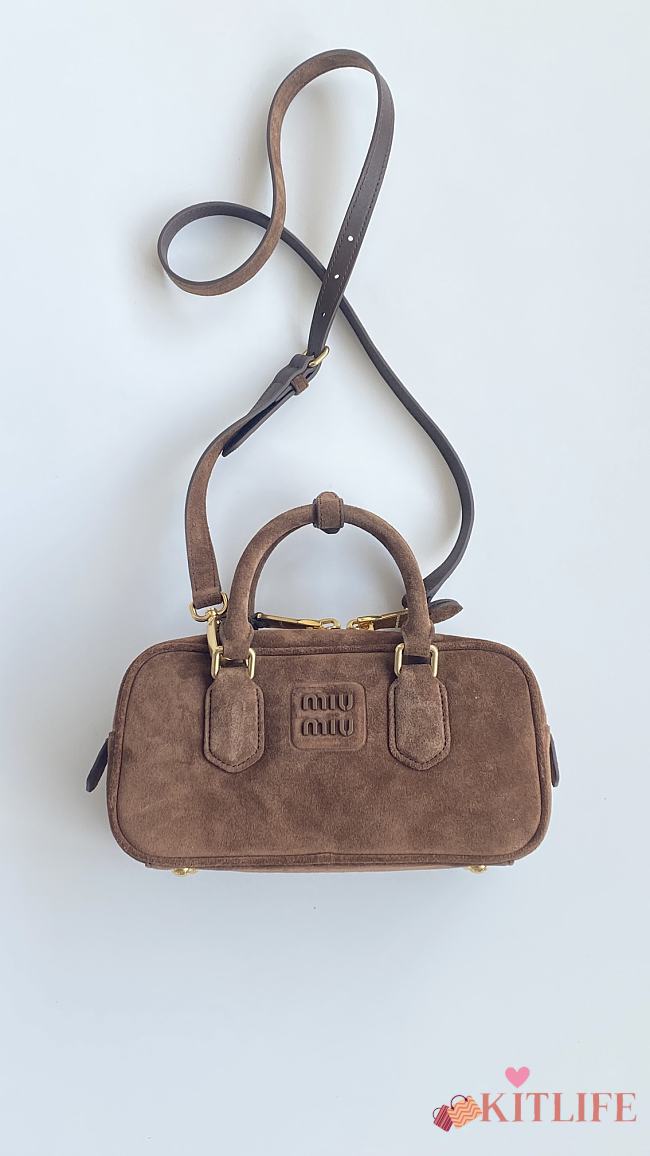 Kitlife Miu Miu Cocoa Brown Suede Arcadie Top-Handle Bag 22x10.5x7.5cm - 1
