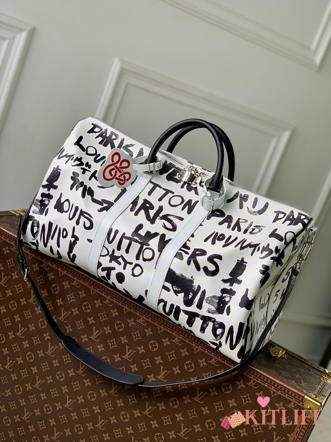 Kitlife Louis Vuitton Keepall Bandoulière 50 Bag Black & White N40804 50x29x23cm - 1