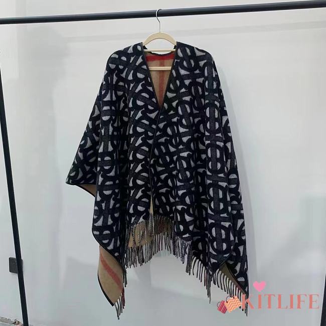 Kitlife Burberry U-shaped Reversible Jacquard Cape Black & Beige - 1