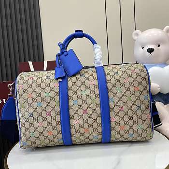 Kitlife Gucci GG Multicolor Medium Duffle Bag Blue Leather Trim 792074 30x45x24.5cm 