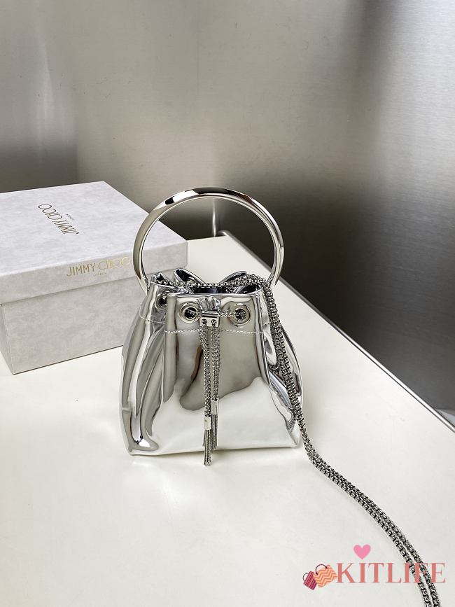 Kitlife Jimmy Choo Bon Bon Silver Metallic Nappa Mini Bag 16x16x9cm - 1