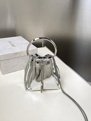 Kitlife Jimmy Choo Bon Bon Silver Metallic Nappa Mini Bag 16x16x9cm