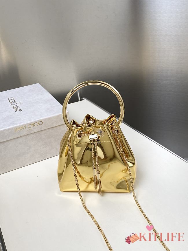 Kitlife Jimmy Choo Bon Bon Gold Metallic Nappa Mini Bag 16x16x9cm  - 1