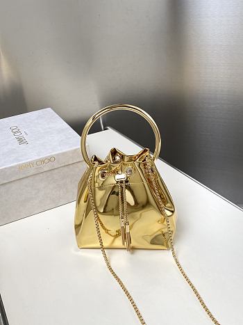Kitlife Jimmy Choo Bon Bon Gold Metallic Nappa Mini Bag 16x16x9cm 