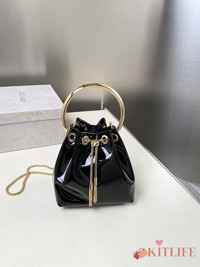 Kitlife Jimmy Choo Bon Bon Black Metallic Nappa Mini Bag 16x16x9cm  - 1