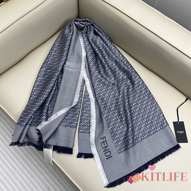 Kitlife Fendi FF Logo Scarf Blue 140x140cm - 1