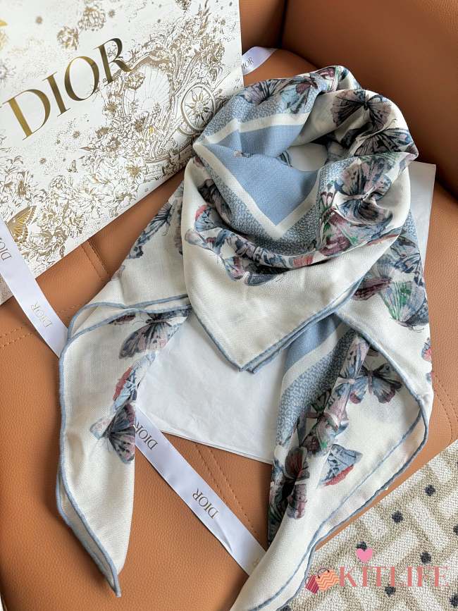 Kitlife Dior 25 Camo Papillon Pattern Square Scarf Blue & White 135x135cm  - 1