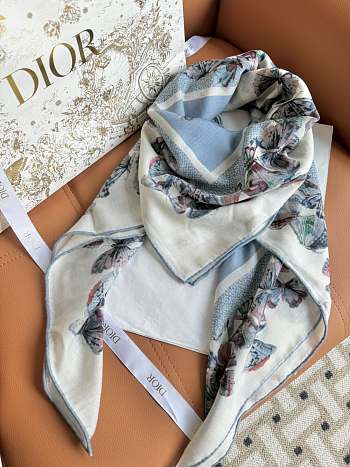 Kitlife Dior 25 Camo Papillon Pattern Square Scarf Blue & White 135x135cm 