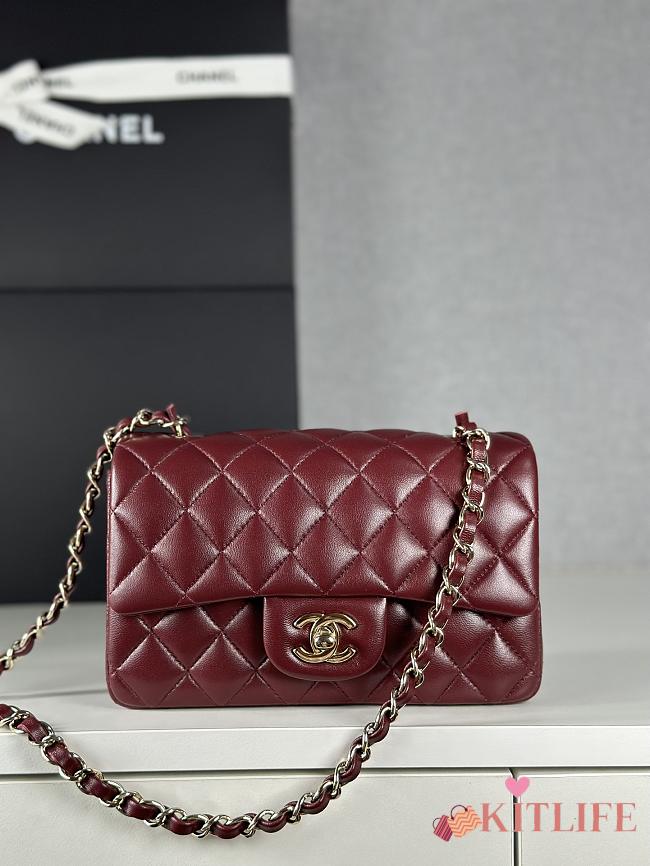 Chanel Classic Flap Bag Burgundy Smooth Leather Gold Buckle Bag 20cm - 1