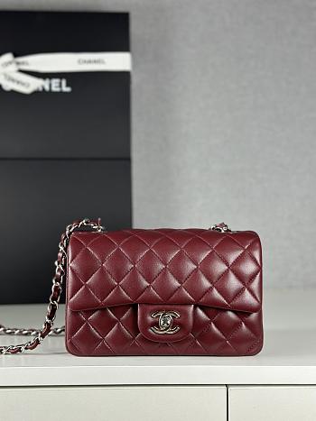Chanel Classic Flap Bag Burgundy Smooth Leather Silver Buckle Bag 20cm