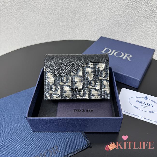 Kitlife Dior Saddle Business Card Wallet Blue Oblique & Beige 8012S16 10.5x7.5x2cm - 1
