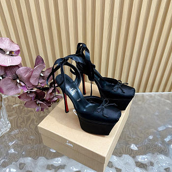 Kitlife Christian Louboutin Cassia Lace Up Alta 160mm Strappy Pumps Black Crepe Satin