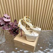 Kitlife Christian Louboutin Cassia Lace Up Alta 160mm Strappy Pumps Light Yellow Crepe Satin - 1