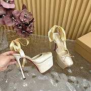Kitlife Christian Louboutin Cassia Lace Up Alta 160mm Strappy Pumps Light Yellow Crepe Satin - 2