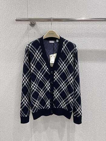 Kitlife Burberry 25FW Twill Check Wool Blend V-Neck Knit Cardigan Dark Blue 