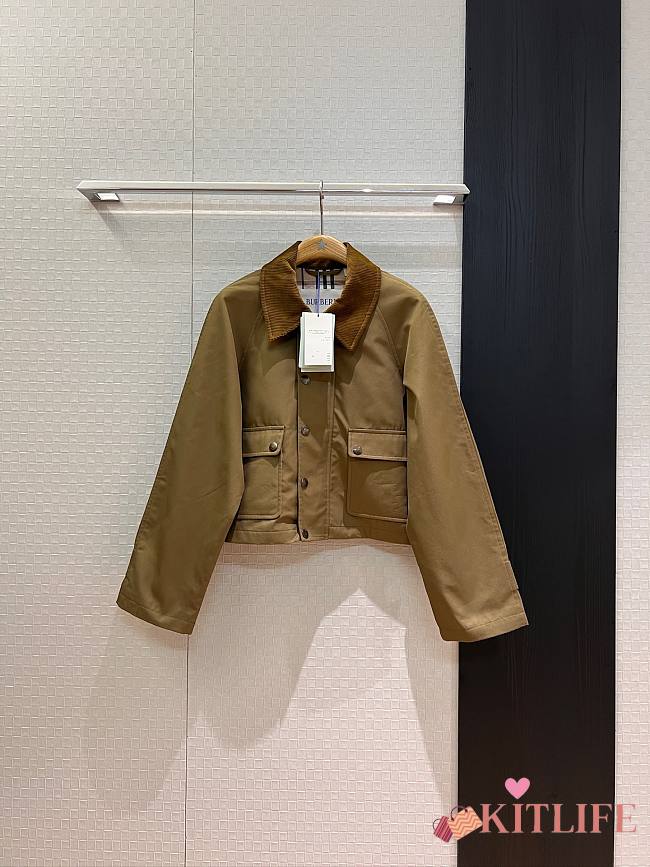Kitlife Burberry Cropped Olive Brown Coat With Corduroy Collar Neutrals  - 1