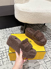 Kitlife Fendi 25 Thick-soled Furry Slides Dark Brown - 4