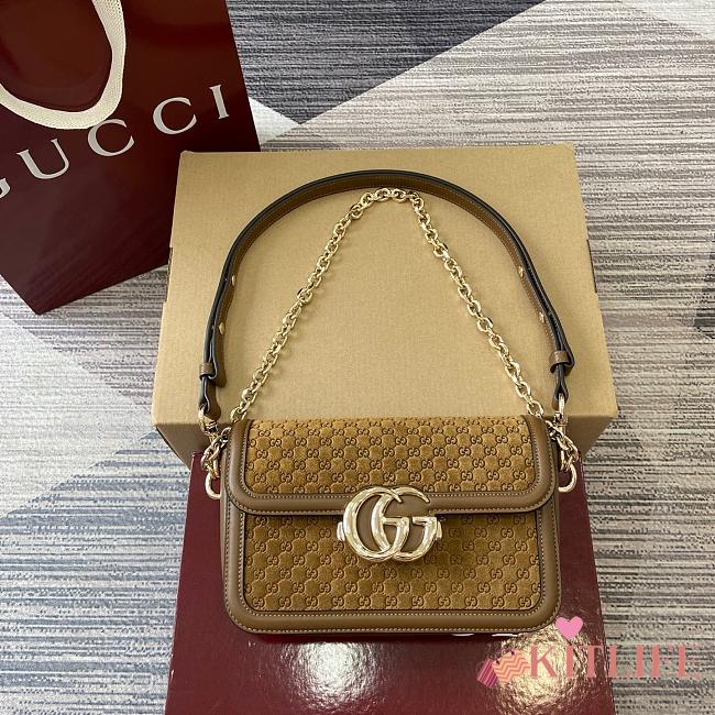 Kitlife Gucci Go Shoulder Bag Brown GG Suede 826761 21.5x14x9cm - 1
